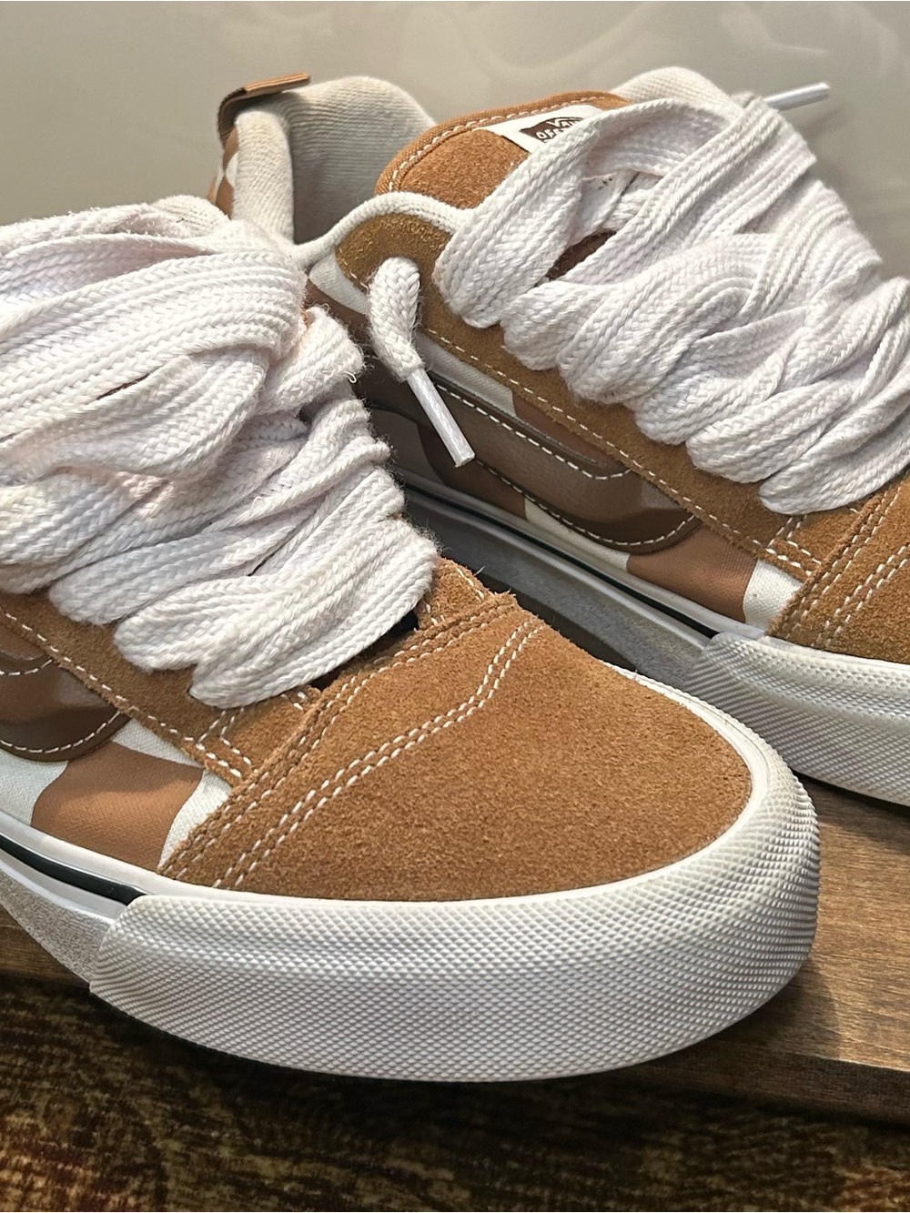 Vans Knu Skool Mega Check Suede / Canvas Brown / White Skate sneakers - Picture 3 of 15